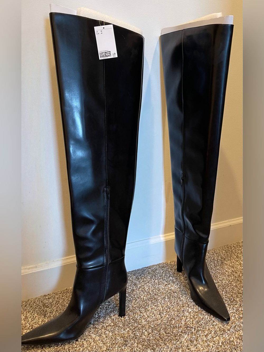 H&M Black Patent Over-the-Knee Stiletto Boots - Picture 3 of 7